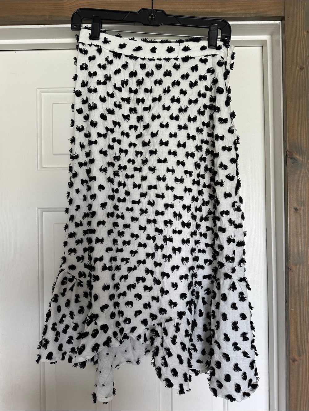 Eva Franco White Midi Skirt with Black Raised Dot Texture
